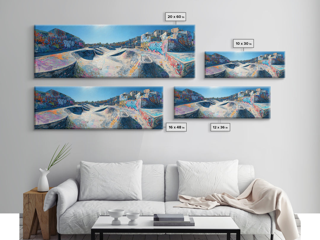 Colorful Graffiti Skatepark Urban Street Art Vibrant Wall Decor Framed Canvas Print Modern Wall Art