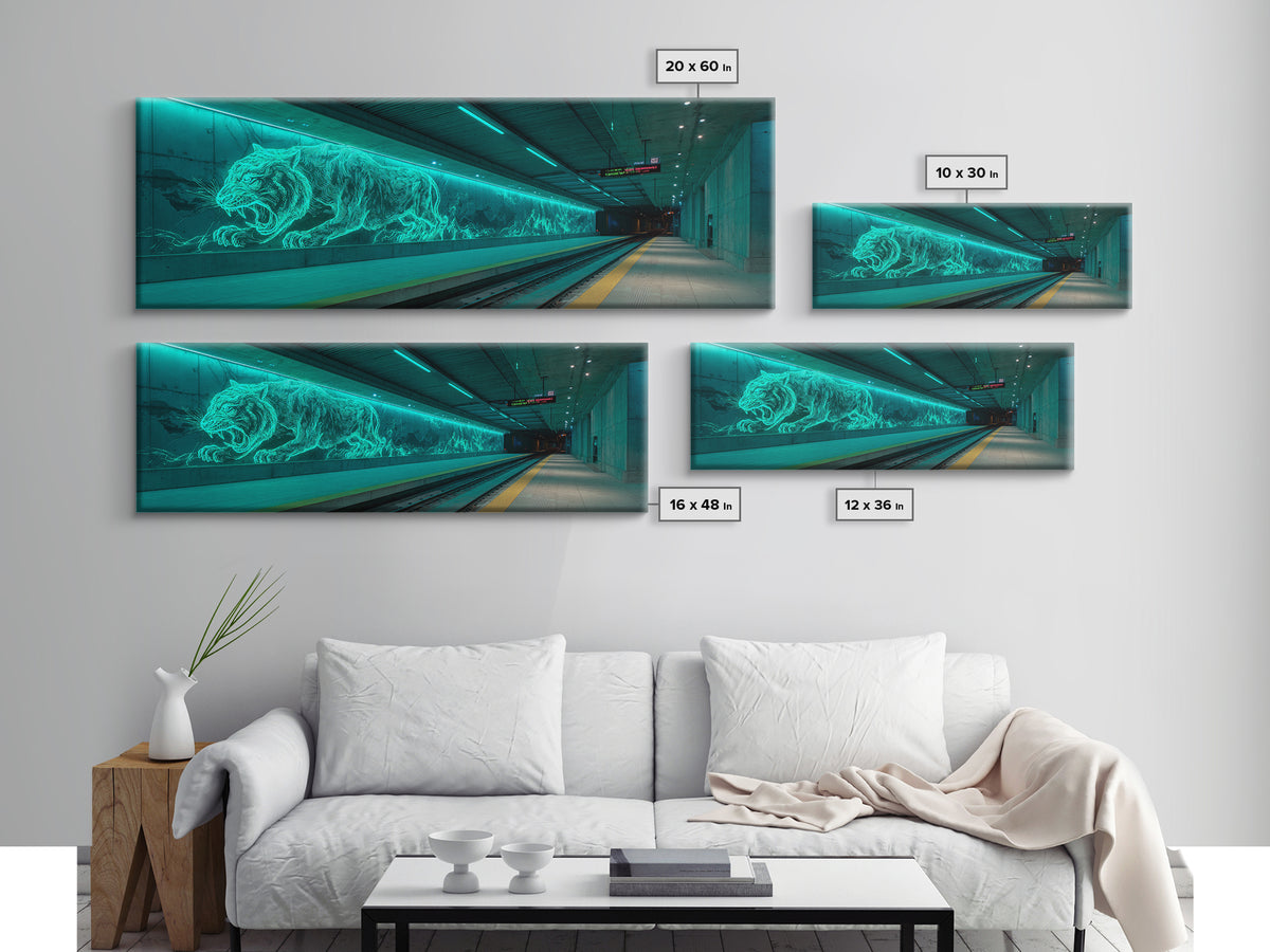 Neon Glowing Tiger Mural Urban Wall Decor Canvas Print Vibrant Modern Wall Art For Office Or Living Room