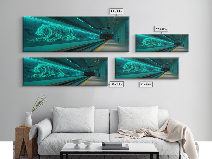 Neon Glowing Tiger Mural Urban Wall Decor Canvas Print Vibrant Modern Wall Art For Office Or Living Room