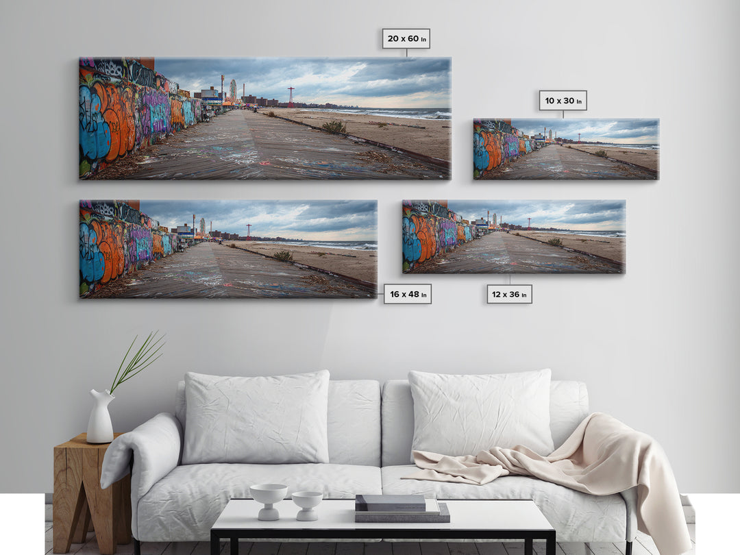 Urban Graffiti Beach Boardwalk Vibrant Street Art Wall Art Coastal Living Room Decor Ocean Scene Canvas Print