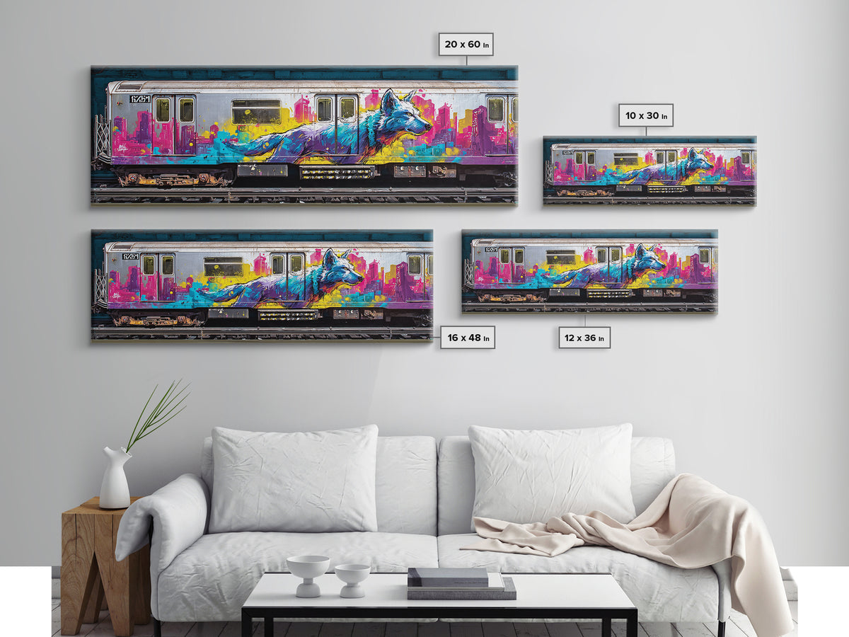 Vibrant Urban Wolf Graffiti Street Art With Cityscape Backdrop Original Wall Art Canvas Print For Modern Home Decor
