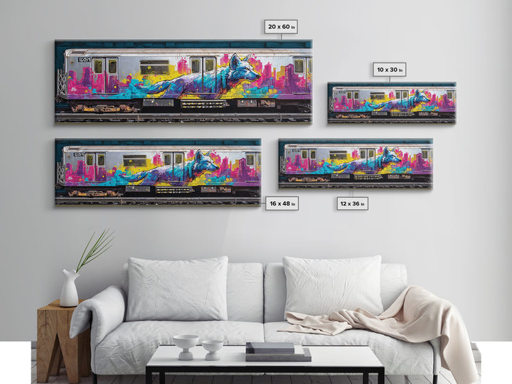 Vibrant Urban Wolf Graffiti Street Art With Cityscape Backdrop Original Wall Art Canvas Print For Modern Home Decor