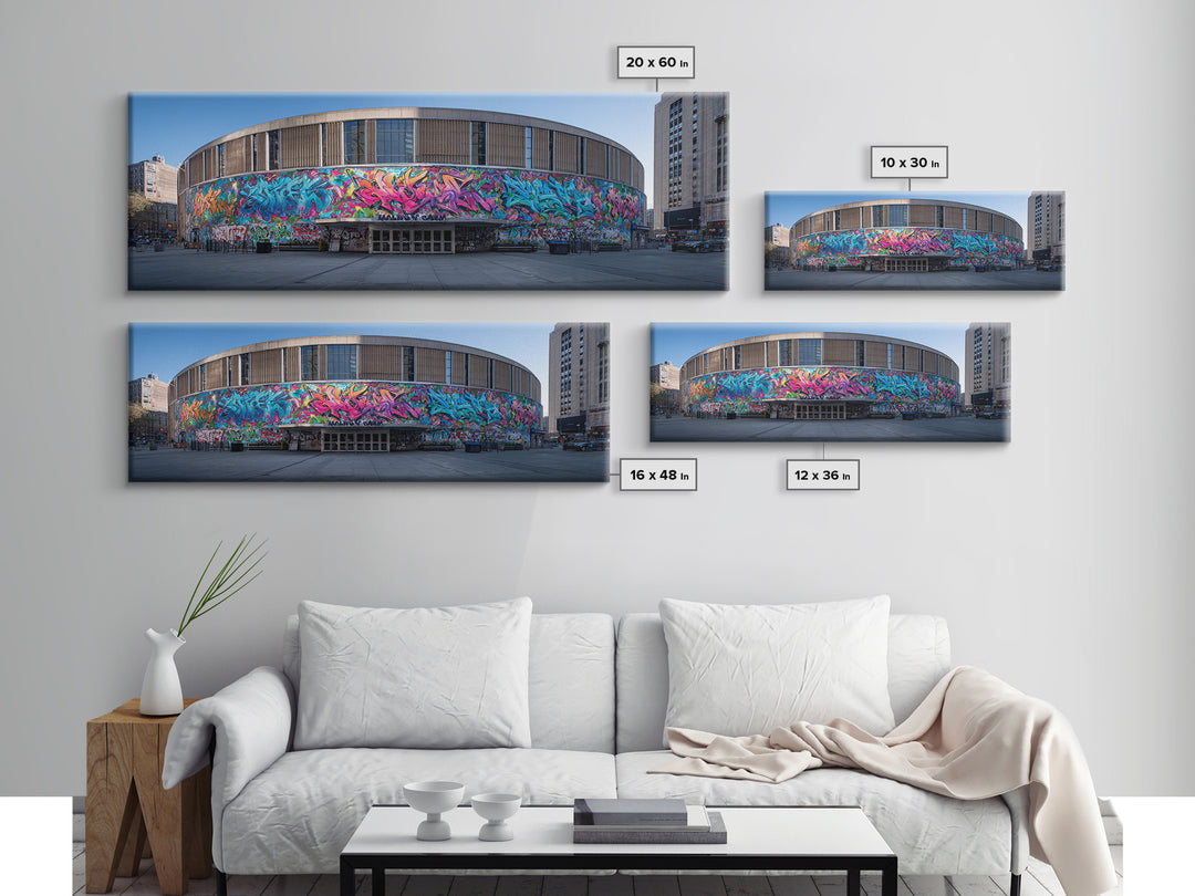 Vibrant Graffiti Wrapped Around Circular Building Urban Wall Art Modern Wall Decor Framed Canvas Print