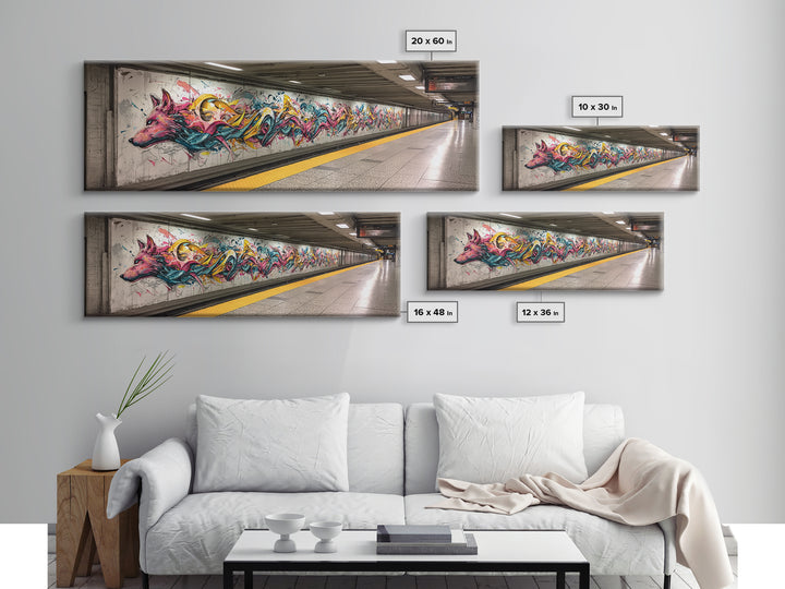 Vibrant Graffiti Mural Of Stylized Fox In Subway Station Long Abstract Street Art Wall Art Canvas Print