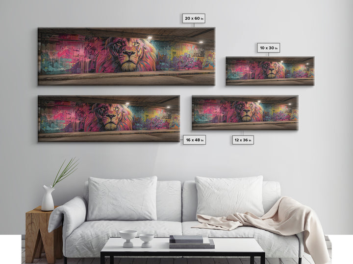 Vibrant Grafitti Lion Mural Street Art With Bright Colors Urban Wall Art Framed Canvas Print