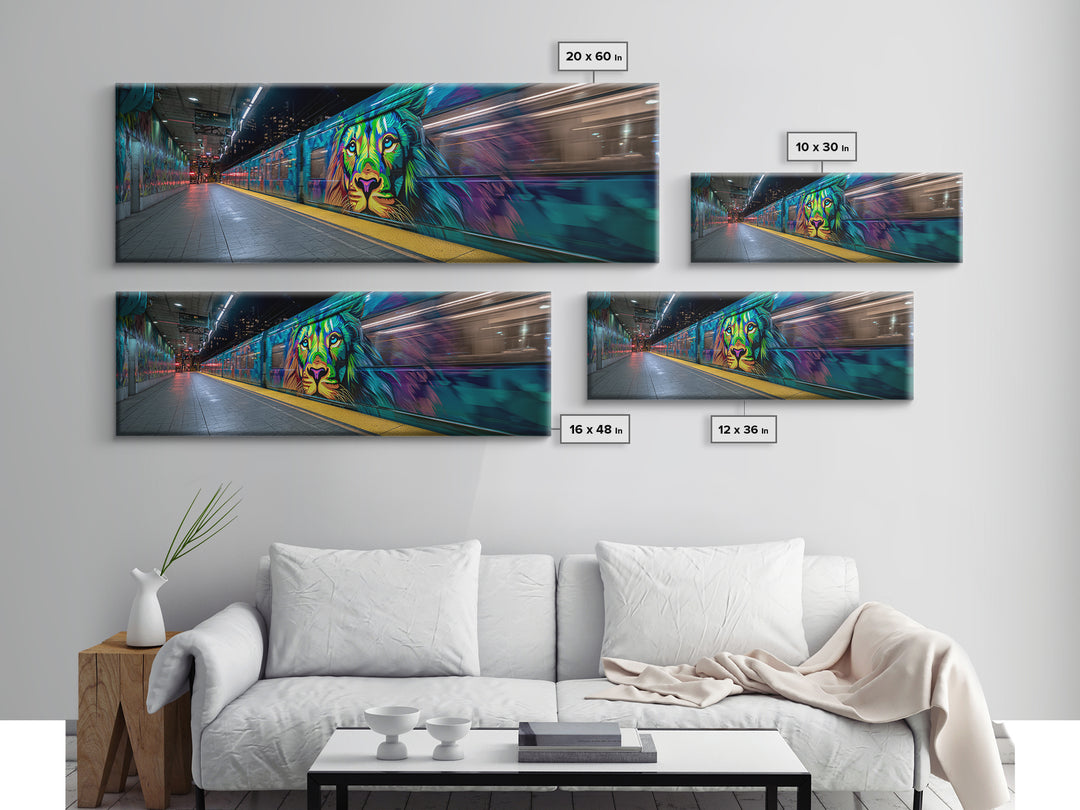 Vibrant Urban Graffiti Lion Mural On Subway Train Colorful Street Art Wall Decor Canvas Print