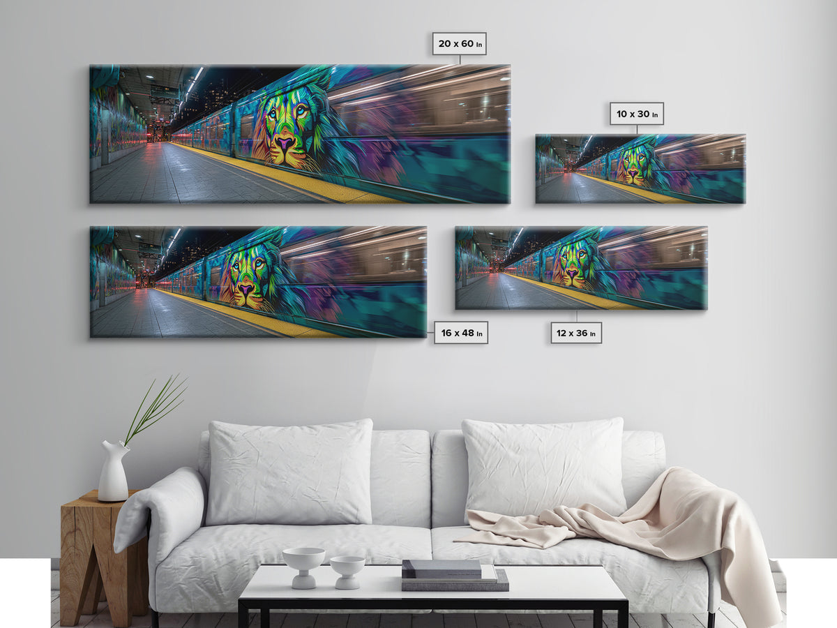 Vibrant Urban Graffiti Lion Mural On Subway Train Colorful Street Art Wall Decor Canvas Print
