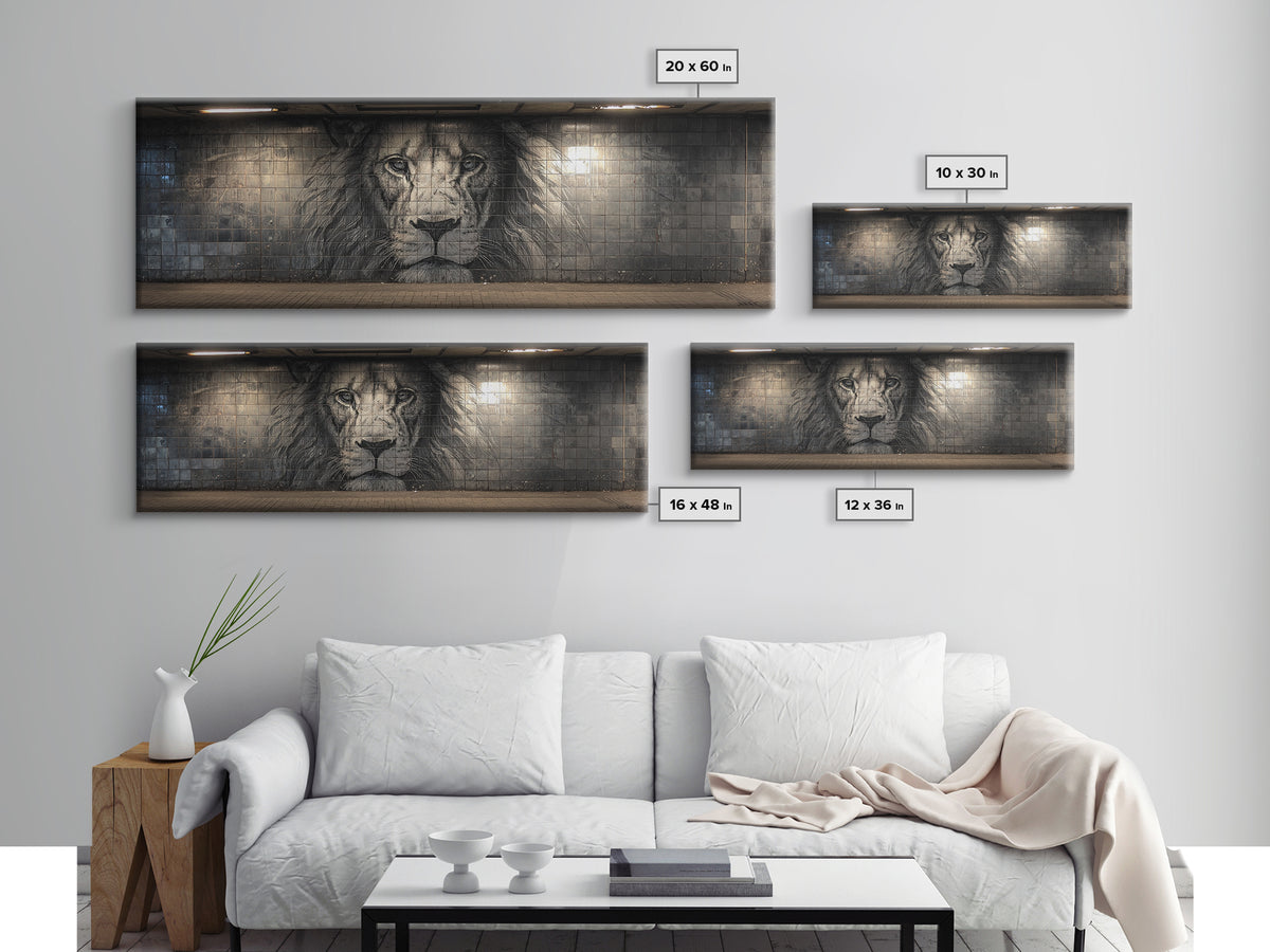 Majestic Lion Black And White Mural Style Street Art Wall Art Large Urban Decorative Canvas Print