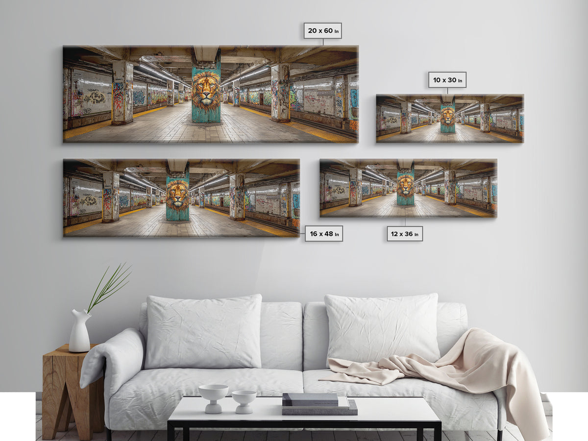 Urban Graffiti Style Subway Station With Bold Lion Mural Vibrant Wall Art Framed Canvas Print