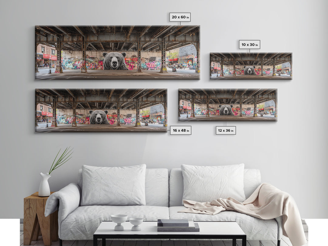 Urban Street Art Bear Mural Under Bridge Graffiti Wall Art For Modern City Decor Canvas Print