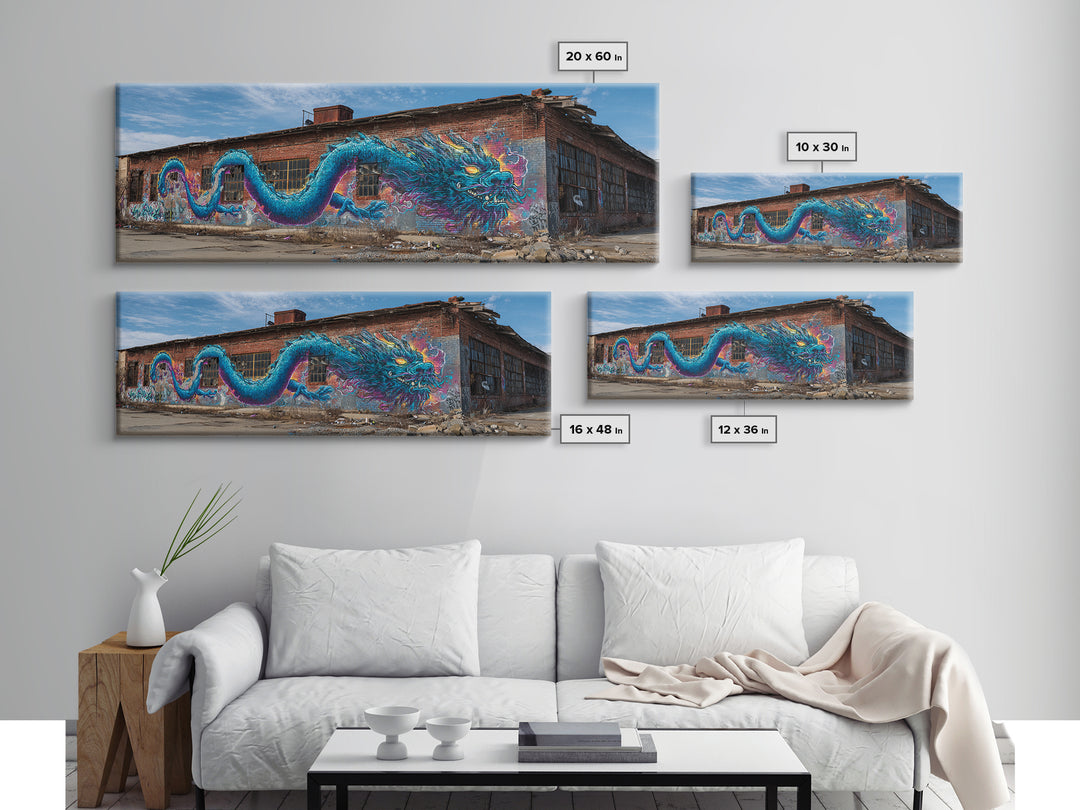 Blue Dragon Graffiti Street Art Wall Art Canvas Print Vibrant Large Urban Wall Decor With Detailed Fantasy Design
