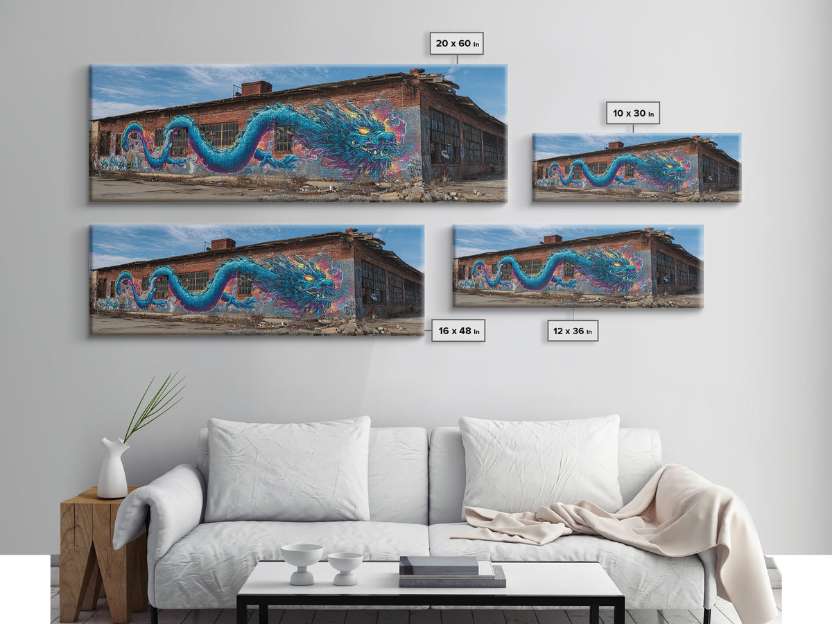 Blue Dragon Graffiti Street Art Wall Art Canvas Print Vibrant Large Urban Wall Decor With Detailed Fantasy Design