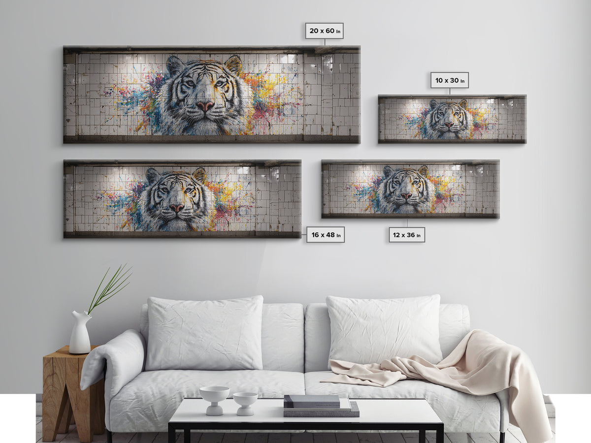Roaring Tiger Mural Street Art Canvas Print Vibrant Urban Animal Wall Art With Colorful Graffiti For Home Or Office