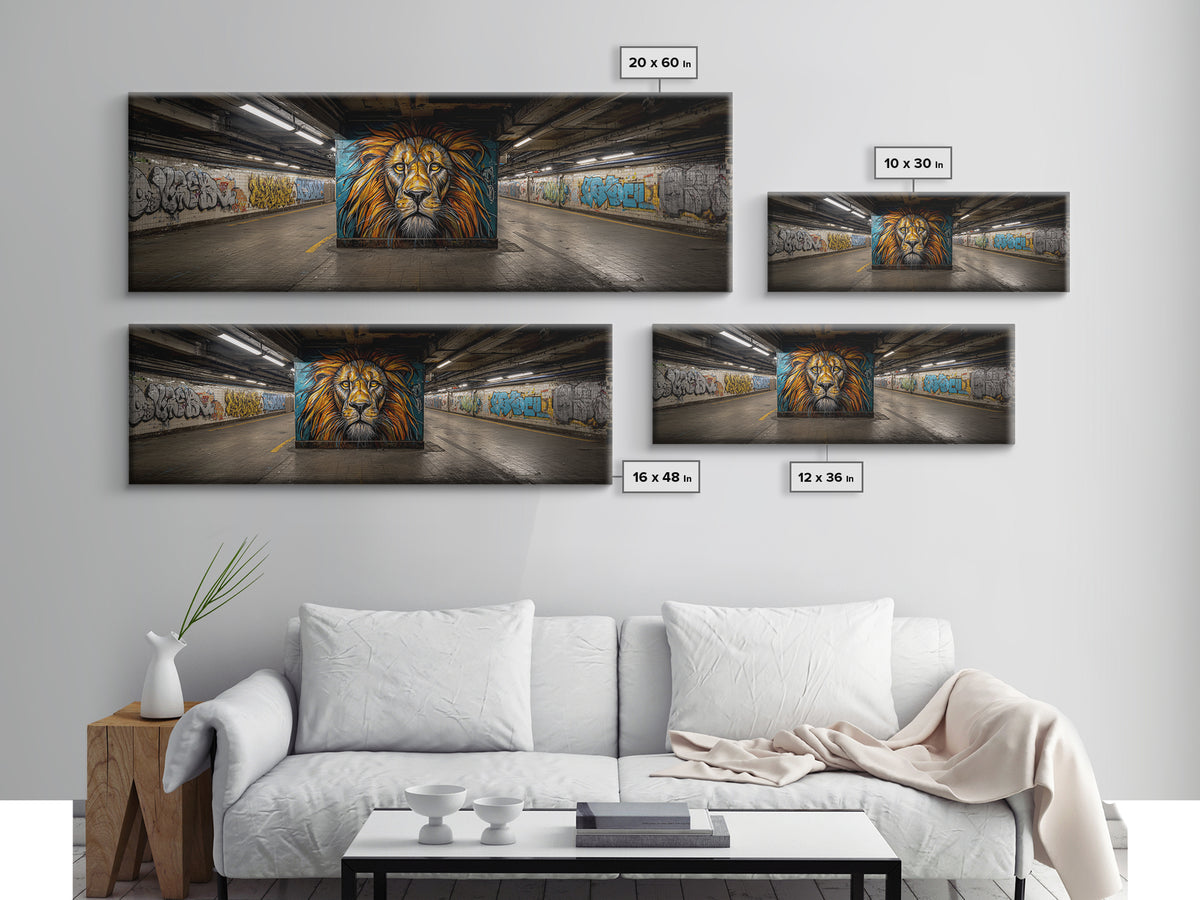 Urban Graffiti Lion Street Art Mural Wall Art Print Framed Canvas Print For Modern Living Room Decor And Trendy Wall Decor