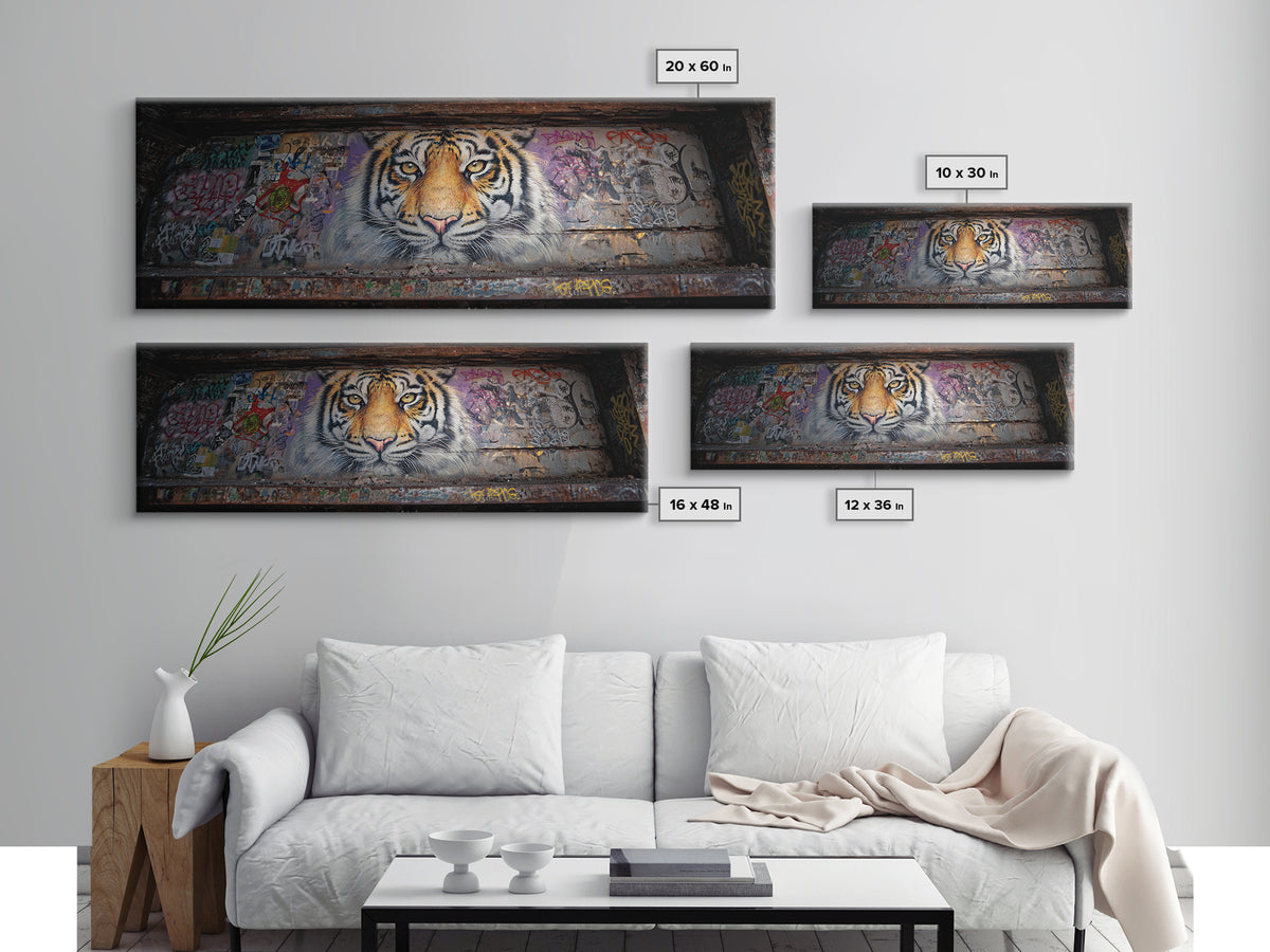Striking Tiger Mural Street Art Large Wall Art Canvas Print Animal Lover Gift Colorful Urban Decor Vibrant Design