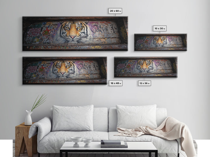 Striking Tiger Mural Street Art Large Wall Art Canvas Print Animal Lover Gift Colorful Urban Decor Vibrant Design