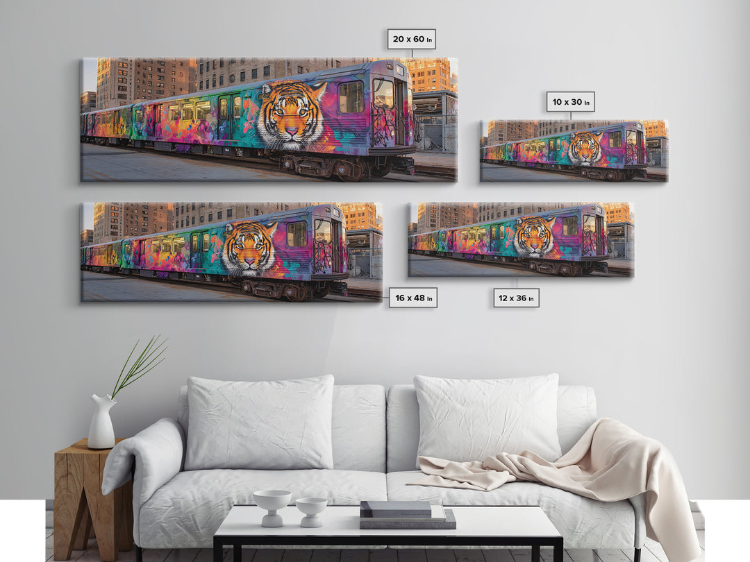 Graffiti Urban Art With Bright Tiger Mural On City Train Vibrant Street Culture Modern Wall Art Canvas Print