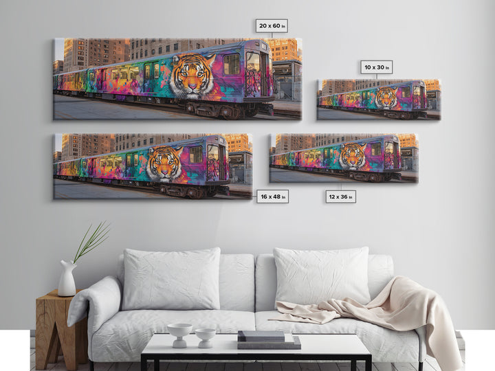Graffiti Urban Art With Bright Tiger Mural On City Train Vibrant Street Culture Modern Wall Art Canvas Print