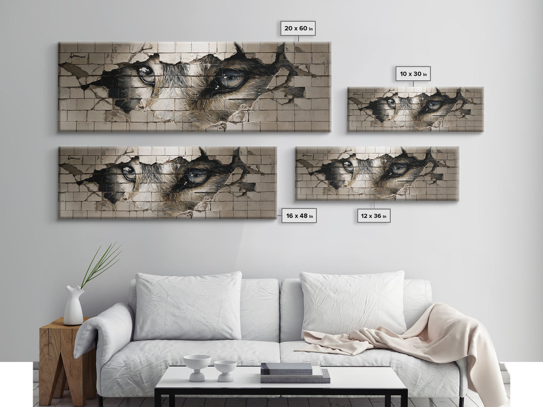Intriguing Street Art Of Wolf Eyes Peering Through Broken Wall Painted On White Tiles Urban Wall Art Print