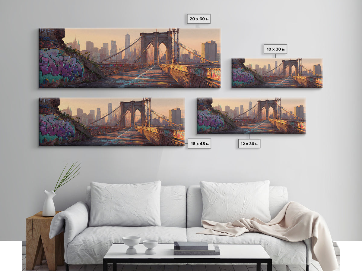 Sunlit Urban Bridge Graffiti Street Scene Original Art Framed Canvas Print Urban Wall Decor Modern Wall Art
