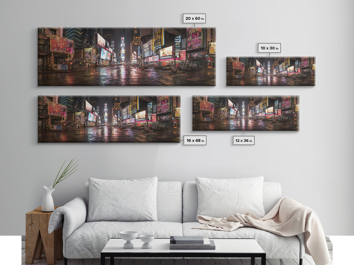 Vibrant Urban Night Scene With Neon Lights And Reflections Cityscape Wall Art Framed Canvas Print For Modern Home Decor