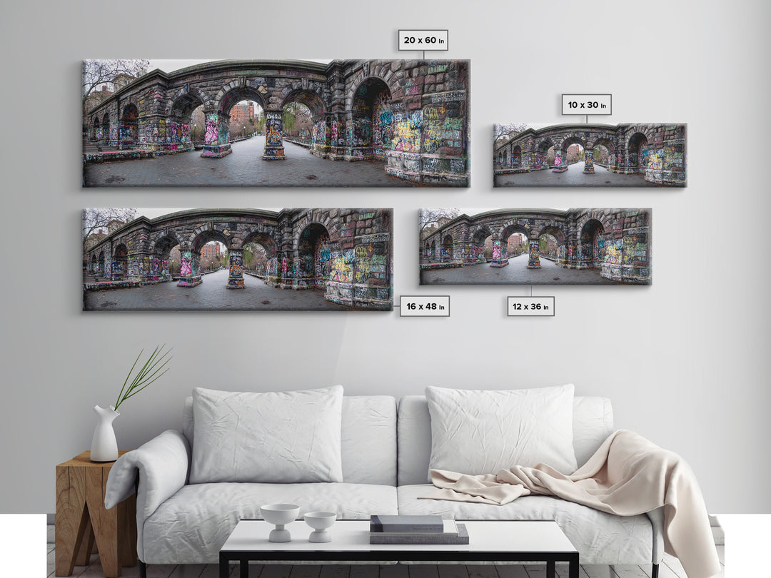 Gothic Urban Stone Archway Decorated With Graffiti In City Park Wall Art Framed Canvas Print