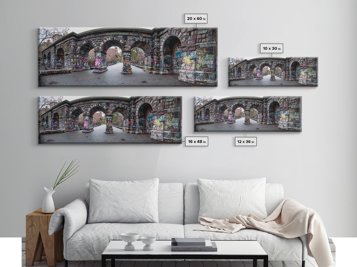 Gothic Urban Stone Archway Decorated With Graffiti In City Park Wall Art Framed Canvas Print