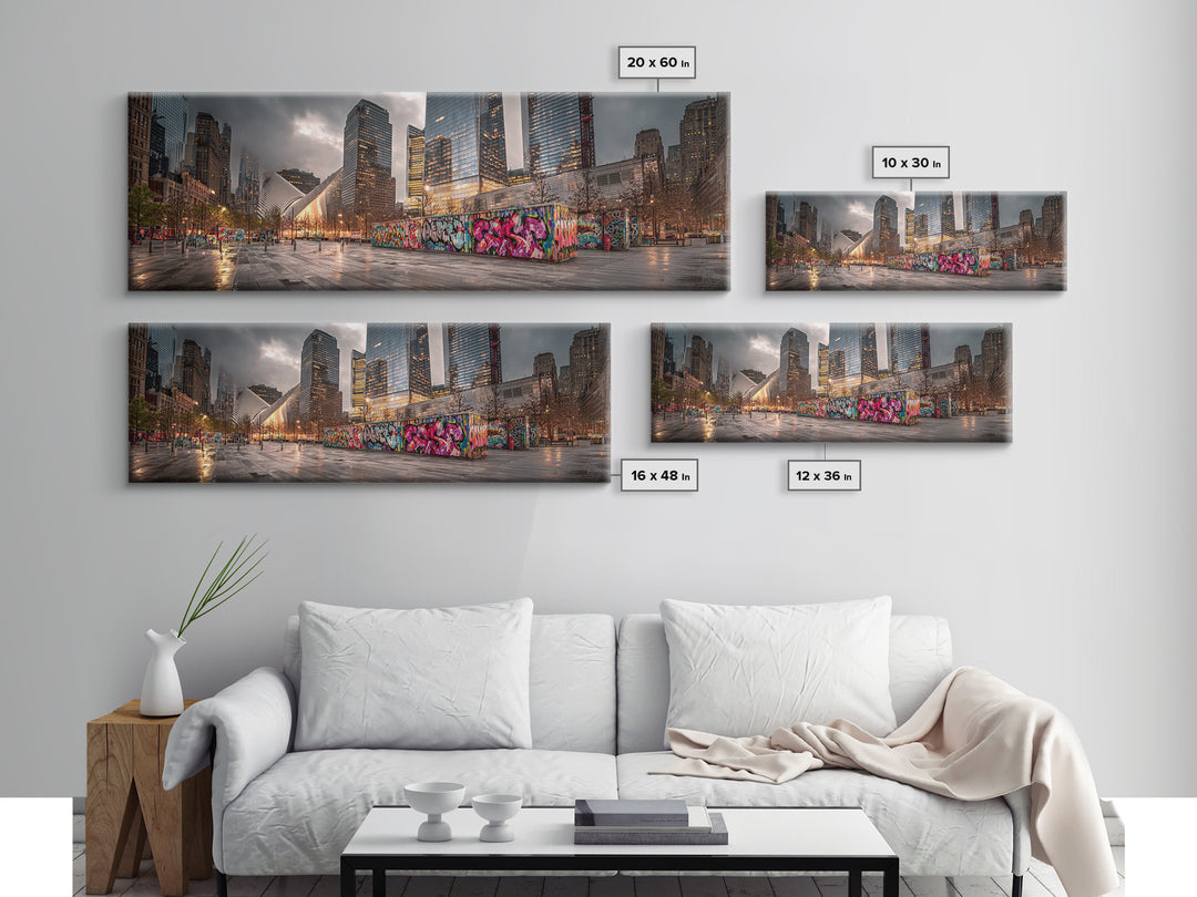 Vibrant Urban Landscape With Graffiti Walls And Reflective Wet Pavement - Modern Wall Art Canvas Print For Loft And City Apartment Decor