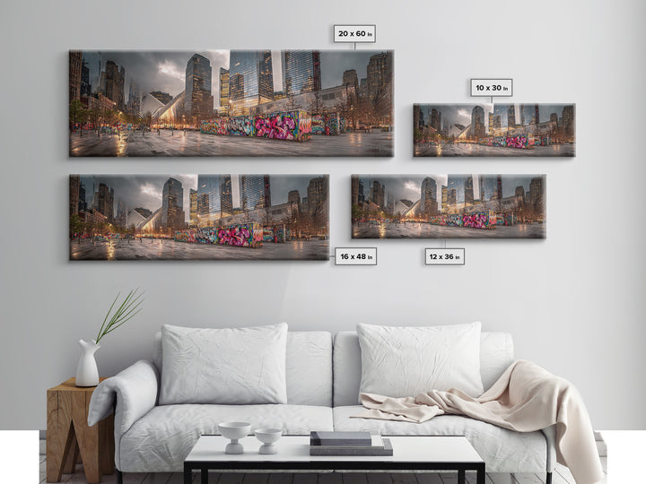 Vibrant Urban Landscape With Graffiti Walls And Reflective Wet Pavement - Modern Wall Art Canvas Print For Loft And City Apartment Decor