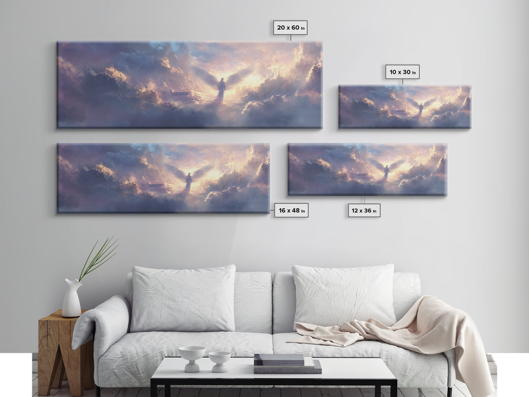 Angel In Clouds Spiritual Landscape Wall Art Framed Canvas Print Inspirational Home Decor