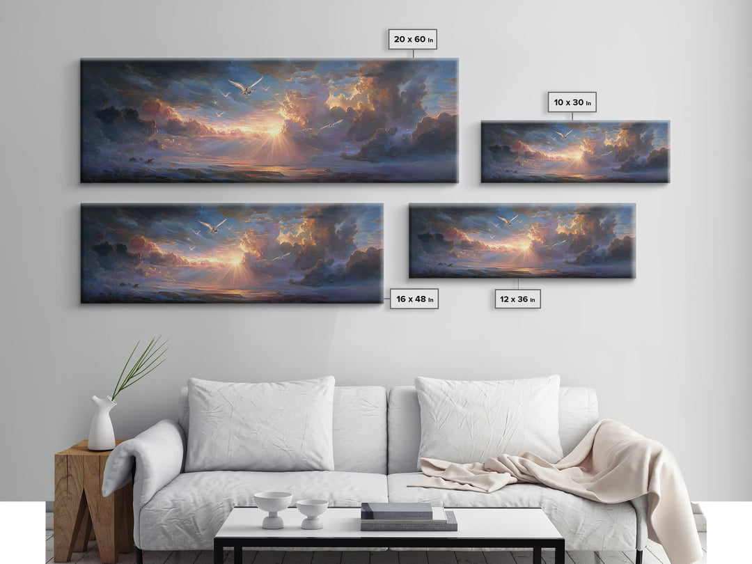 Dramatic Sunrise Over Stormy Sea Wall Art, Coastal Seascape Canvas Print, Inspirational Nature Decor, Living Room Wall Art