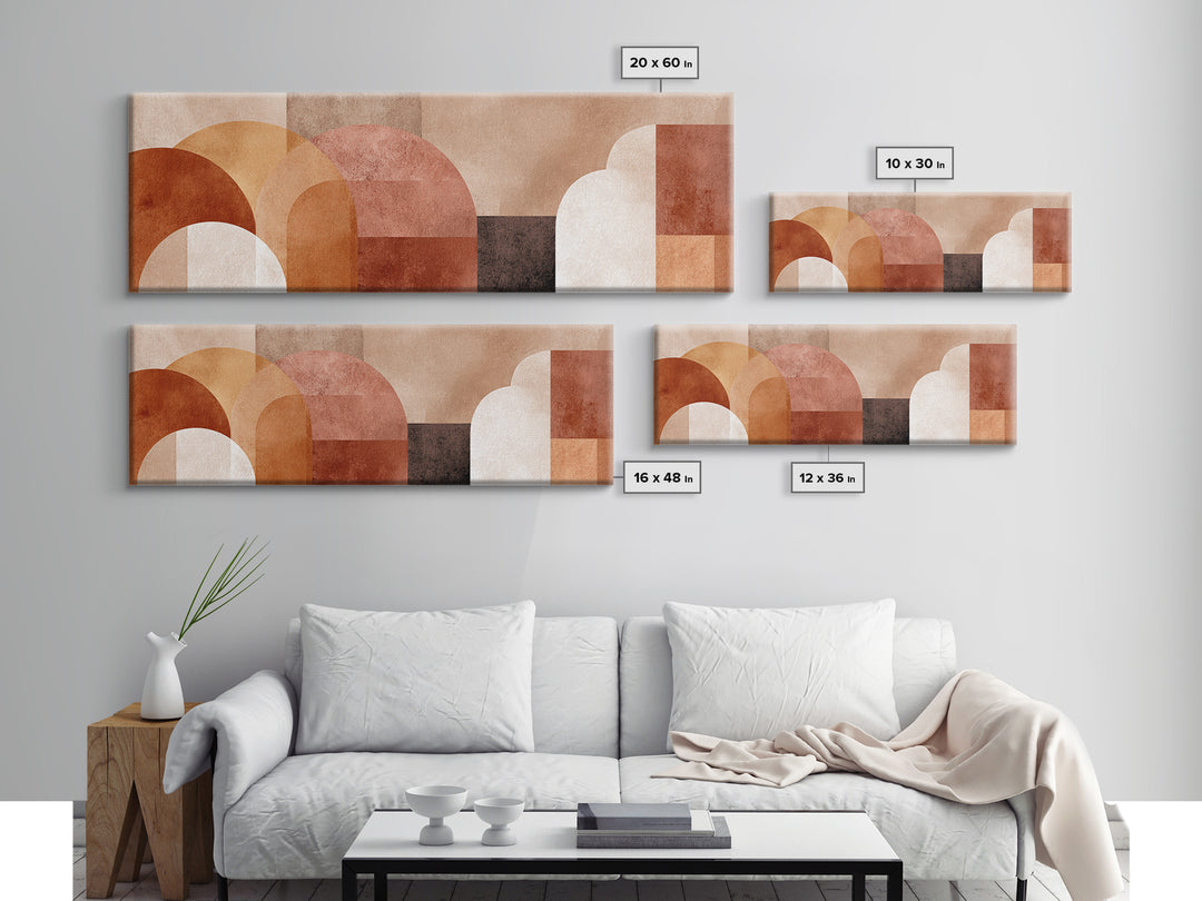 Terracotta Geometric Arches Wall Art, Neutral Abstract Shapes, Boho Modern Art Home Decor, Mid Century Framed Canvas Print