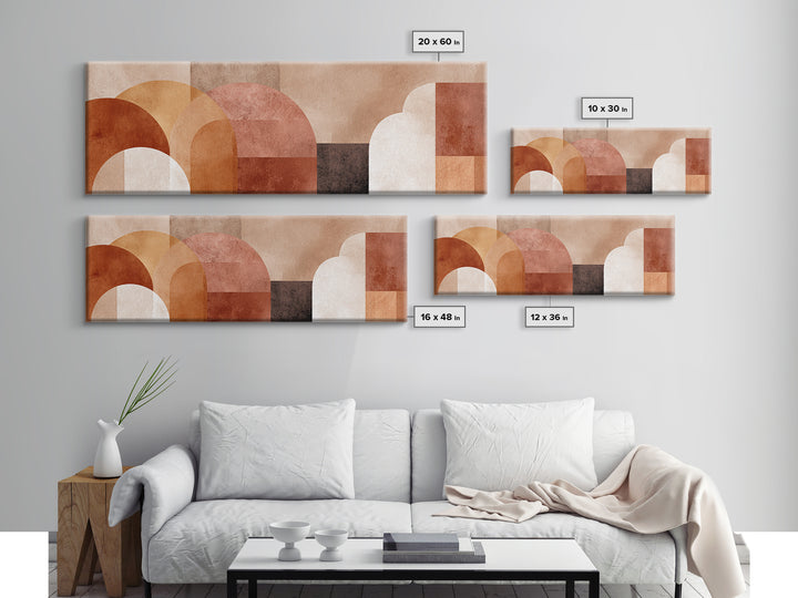 Terracotta Geometric Arches Wall Art, Neutral Abstract Shapes, Boho Modern Art Home Decor, Mid Century Framed Canvas Print