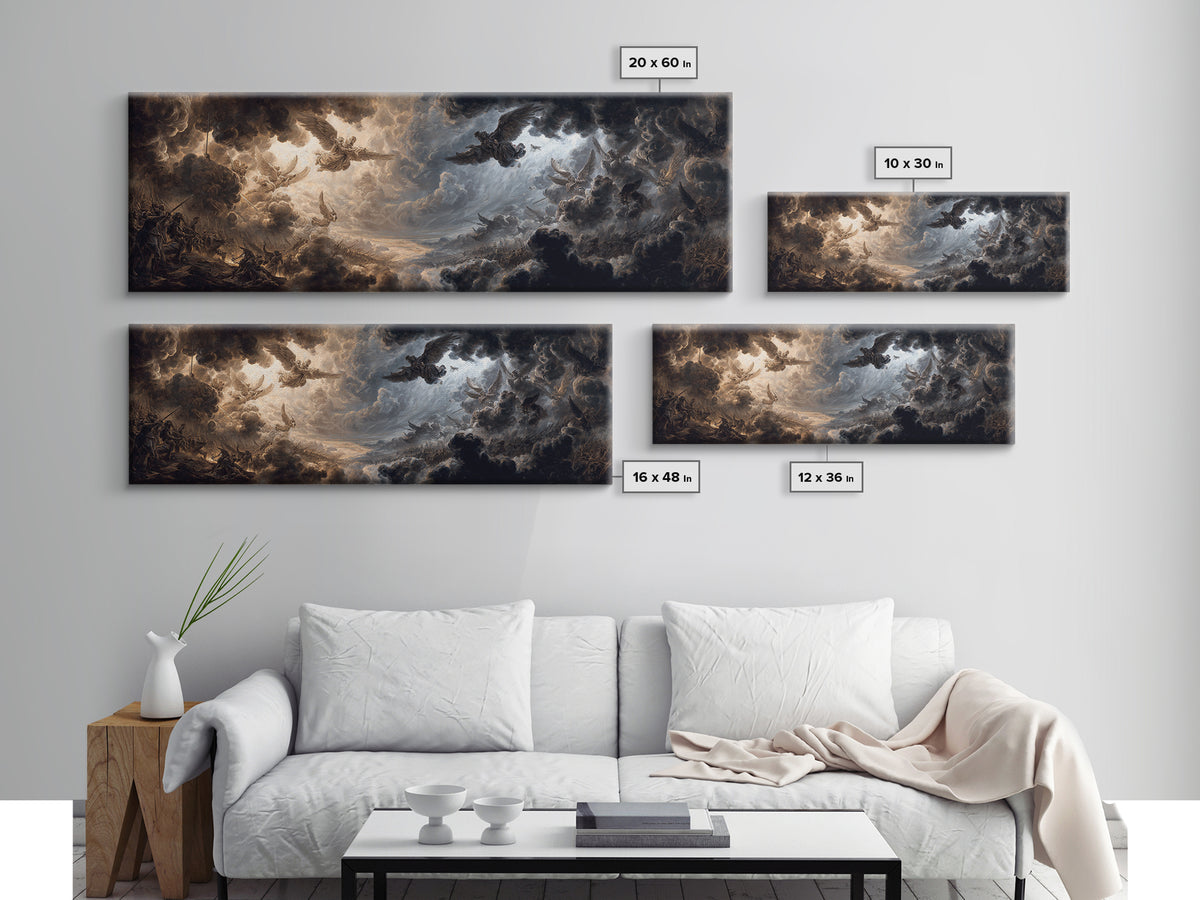 Epic Battle Scene With Angels And Warriors Dramatic Baroque Art Wall Art Framed Canvas Print For Home