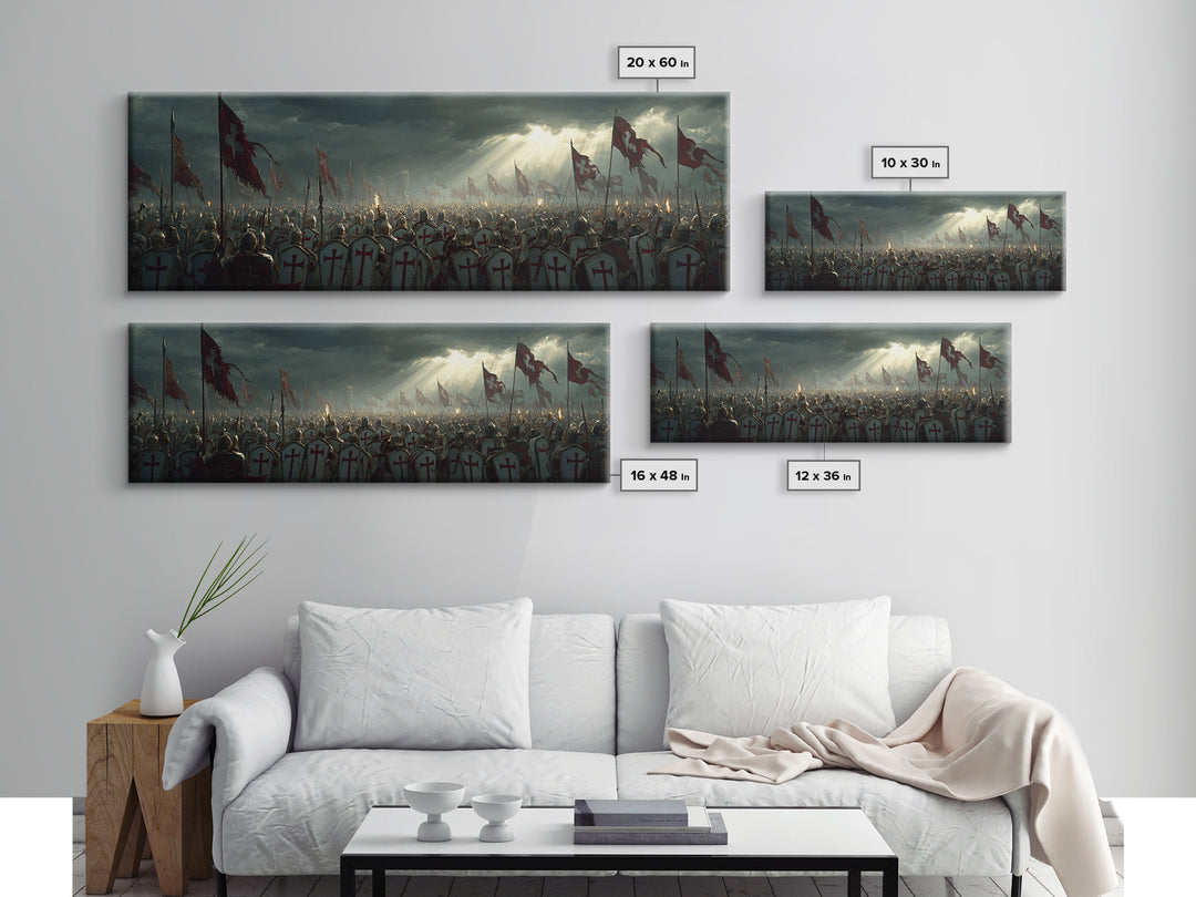 Medieval Crusader Knights Preparing For Battle Under Stormy Sky Wall Art Canvas Print For Historical Home Decor And Office