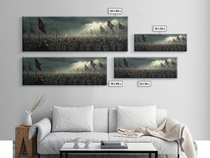 Medieval Crusader Knights Preparing For Battle Under Stormy Sky Wall Art Canvas Print For Historical Home Decor And Office