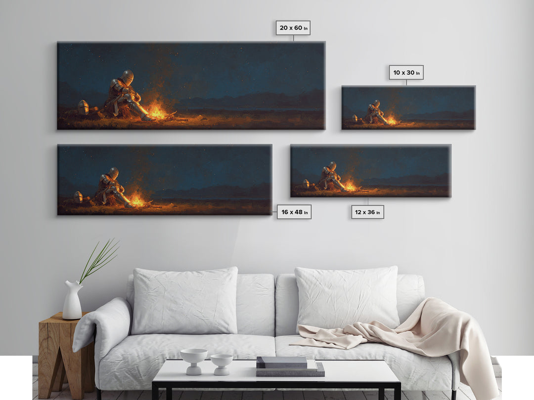 Medieval Knight Moist By Campfire Oil Painting Reproduction Canvas Print Classic Historical Wall Art Decor