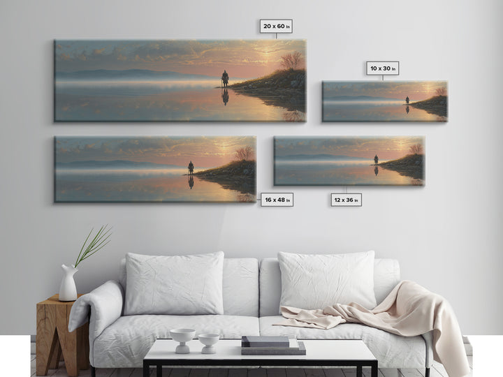 Knight Standing At Lakeside Reflective Water Realistic Landscape Oil Painting Canvas Print