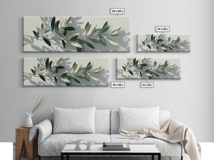 Olive Branch With Soft Shadows Wall Art, Minimalist Botanical Art Print, Sage Green Wall Decor, Modern Japandi Canvas Print