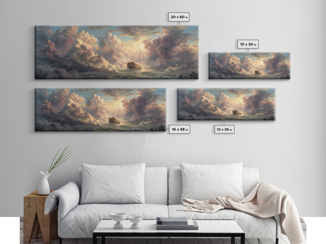Epic Noah's Ark Floating On Stormy Sea With Divine Light Breaking Through Clouds Canvas Print