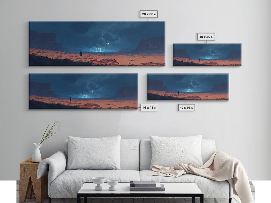 Moody Desert Landscape Lightning Storm Digital Painting Dramatic Wall Art Framed Canvas Print Modern Home Decor