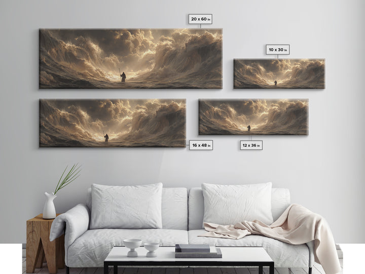 Majestic Knight Standing With Sword Against Intense Lightning Cloudscape Dramatic Wall Art Canvas Print