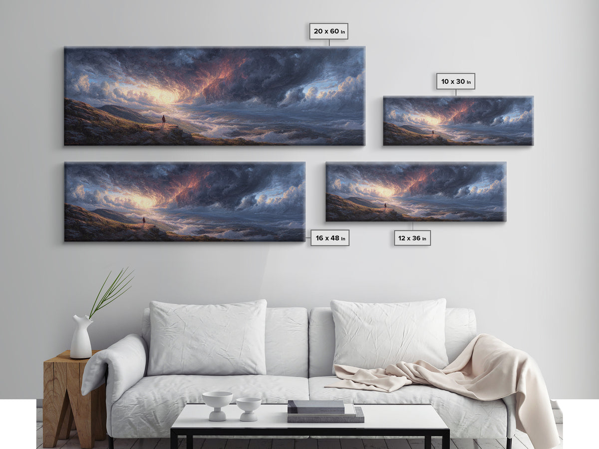 Moody Dramatic Ocean Sky Painting Wall Art Framed Canvas Print Landscape Art with Captivating Sunrise for Living Room and Office