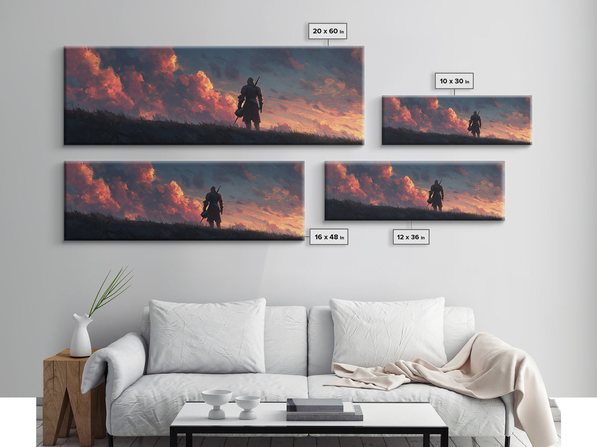 Medieval Knight Standing Against Dramatic Sunset Sky - Inspirational Wall Art Canvas Print For Bedroom And Office Decor
