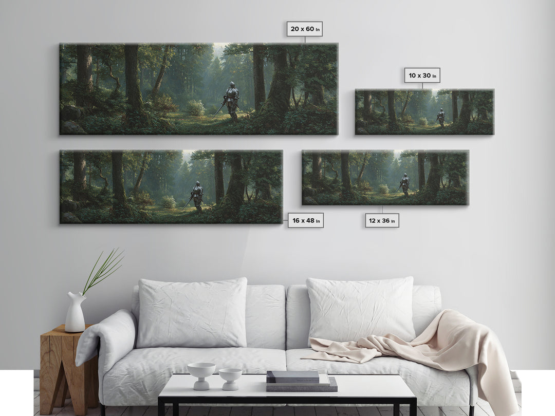 Medieval Knight Forest Scene Framed Canvas Print Romantic Fantasy Painting Wall Art for Living Room Decor and Office Wall
