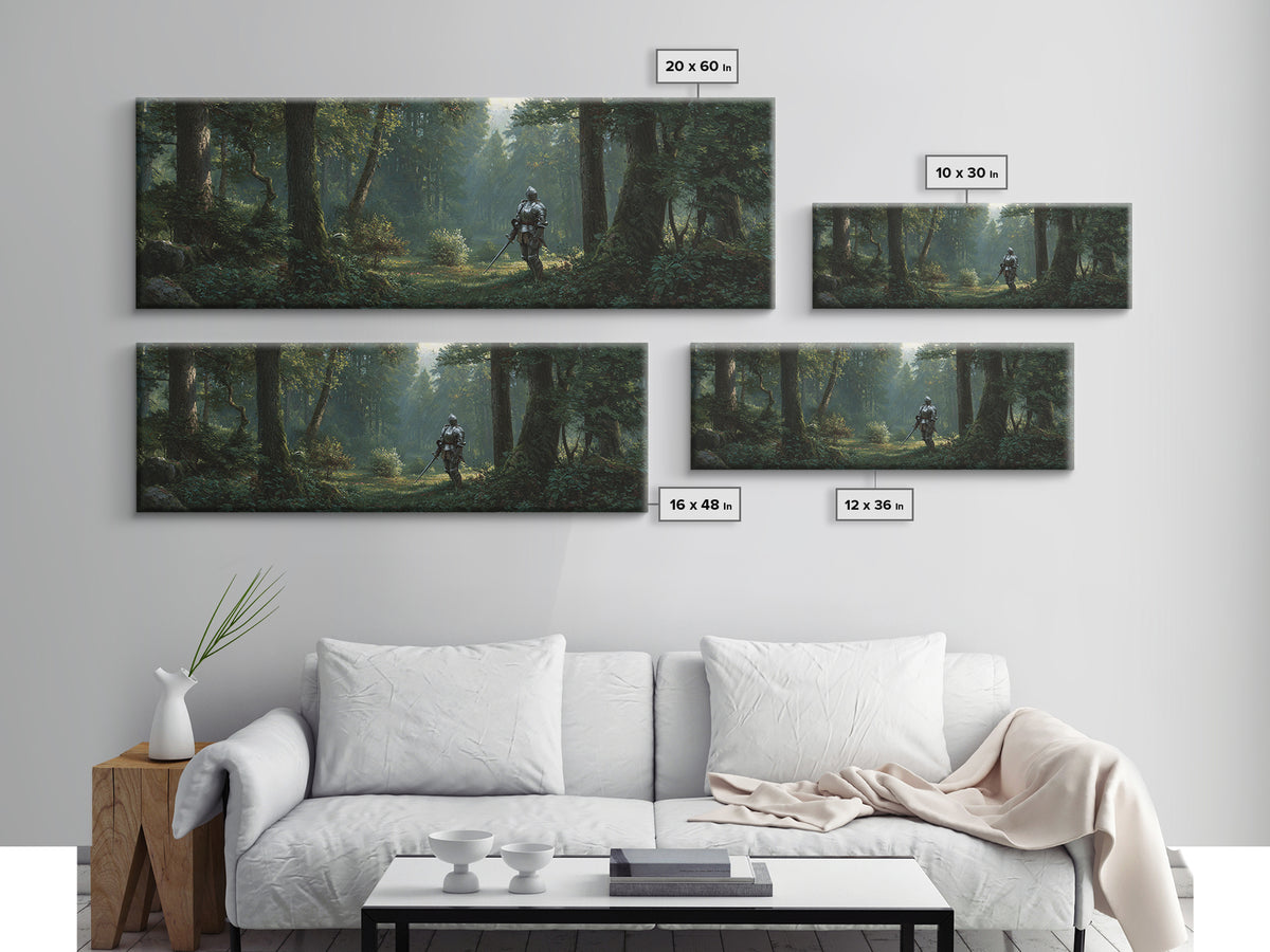 Medieval Knight Forest Scene Framed Canvas Print Romantic Fantasy Painting Wall Art for Living Room Decor and Office Wall