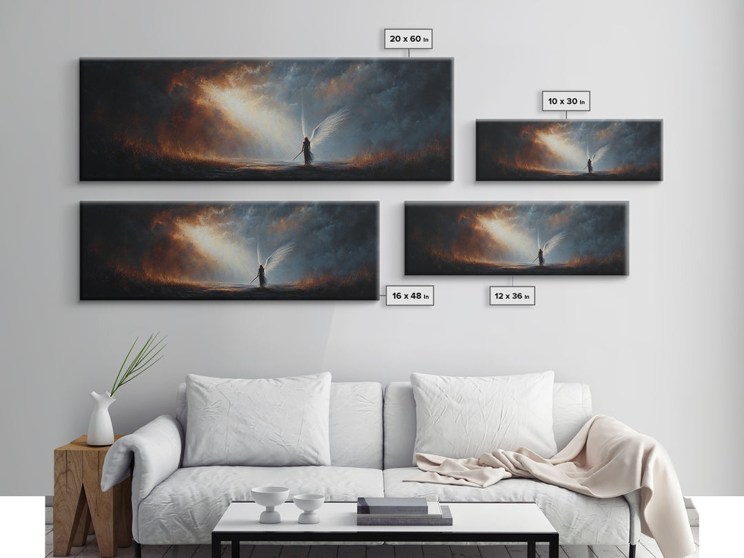 Vibrant Sunset Over Battlefield With Knight and Fallen Warriors Canvas Print Dramatic Medieval Wall Art For Home and Office Decor
