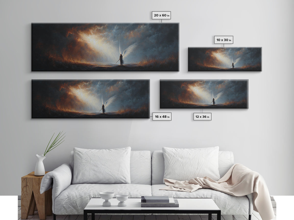 Vibrant Sunset Over Battlefield With Knight and Fallen Warriors Canvas Print Dramatic Medieval Wall Art For Home and Office Decor