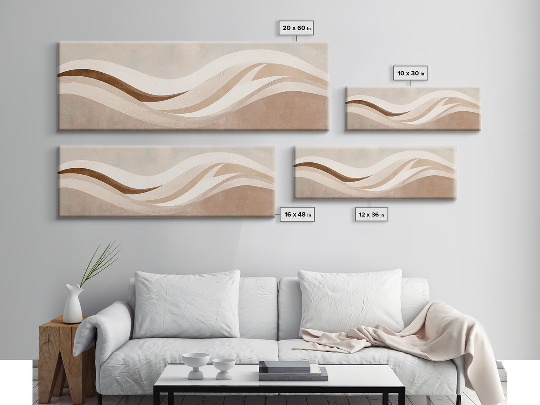 Minimalist Beige Wave Wall Art, Soft Abstract Canvas Print, Neutral Wabi Sabi Home Decor, Long Horizontal Wall Decor Print