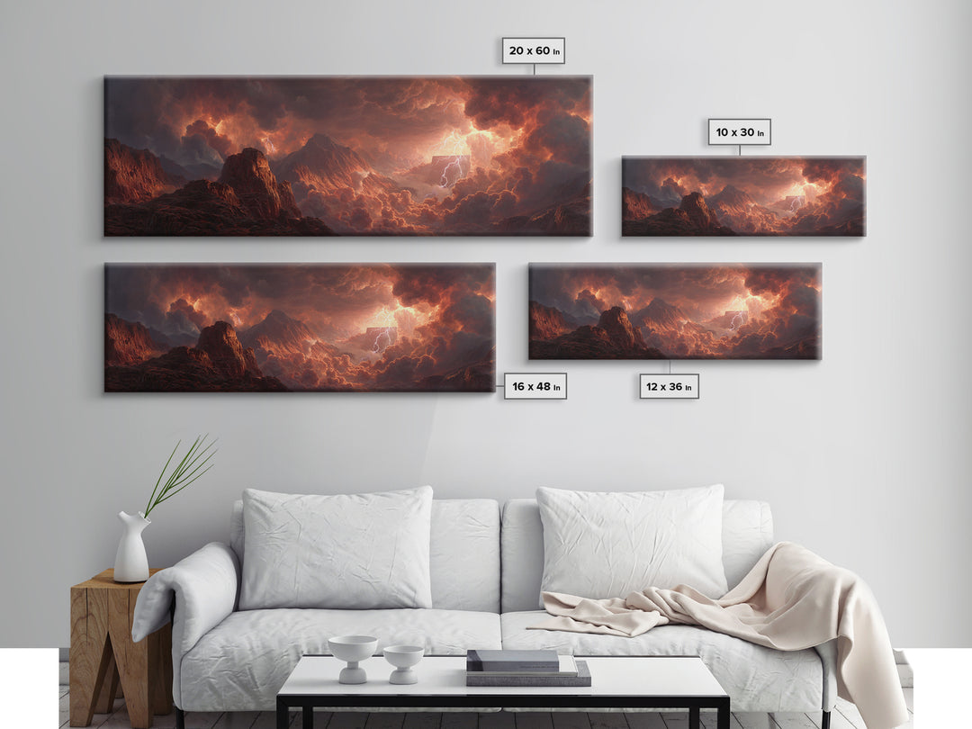 Fiery Storm Over Mountainous Landscape Landscape Wall Art Canvas Print For Powerful And Dramatic Home Decor
